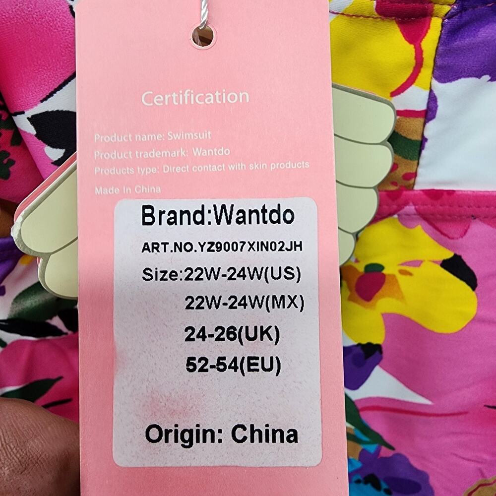 NWT Wantdo Floral Swimsuit Dress 3X 22W-24W One Piece Tie Front Pink Vacation - Picture 15 of 15
